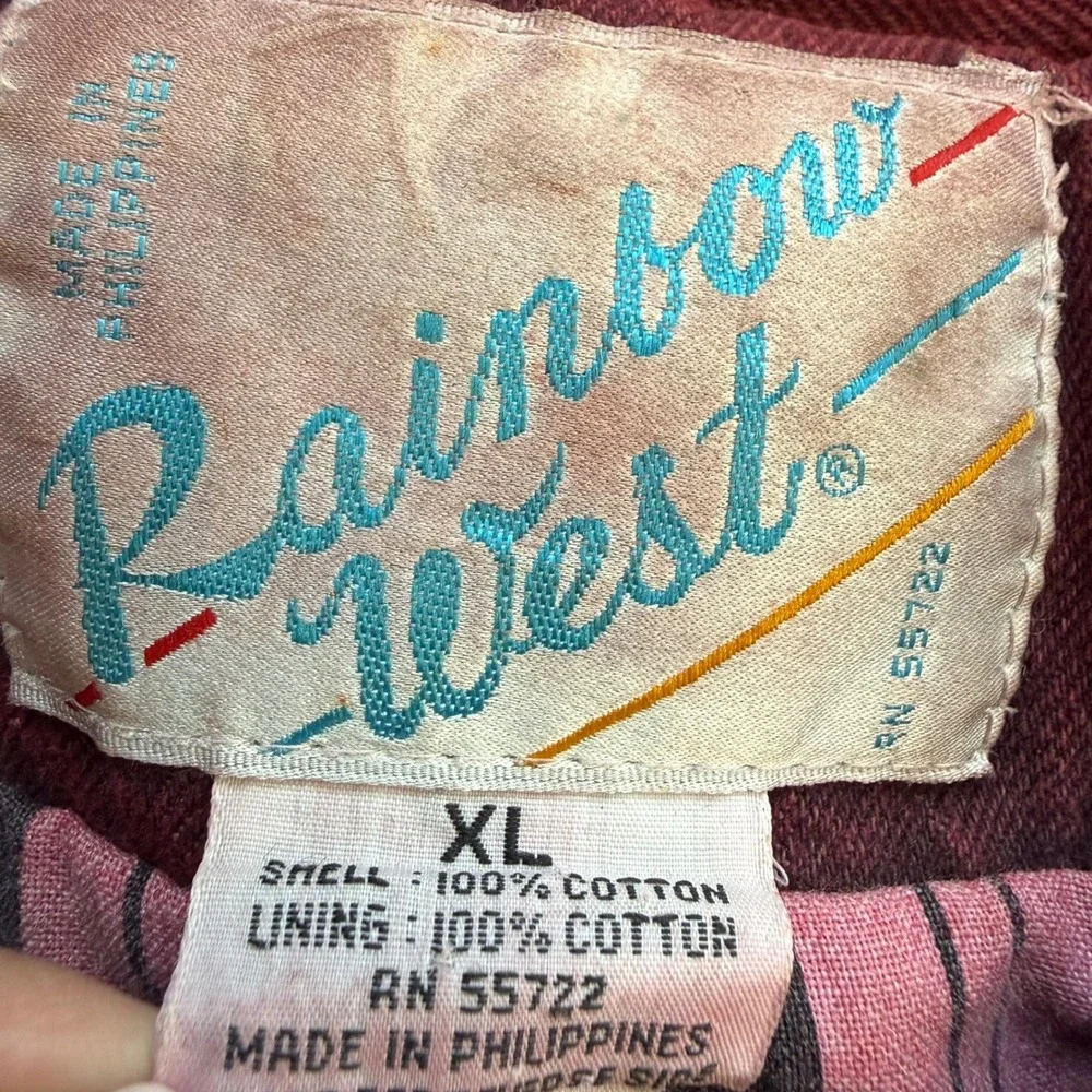 Vintage Rainbow West Acid Wash Cotton Bomber Jacket Burgundy Red XL Mens 80s 90s